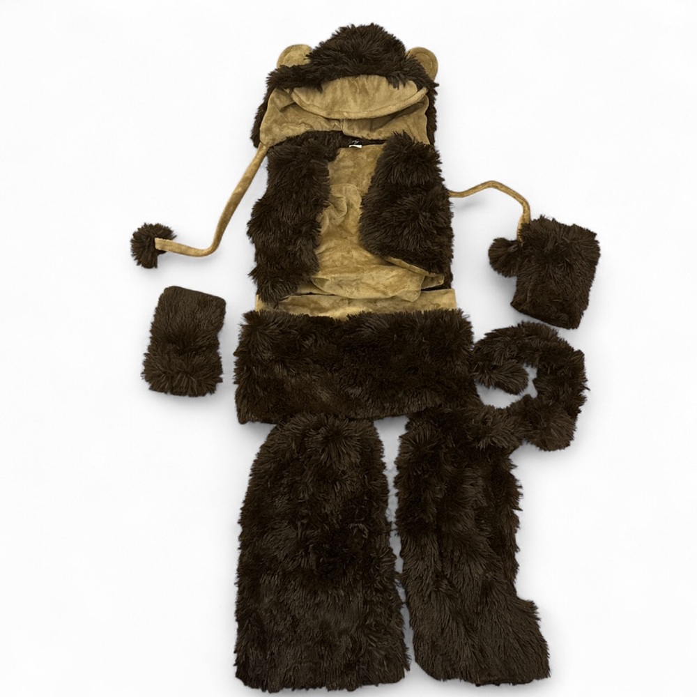 Yandy J. Valentine Brown Furry Monkey Skirt Vest Hood Costume Set RARE Large EUC - Picture 7 of 9